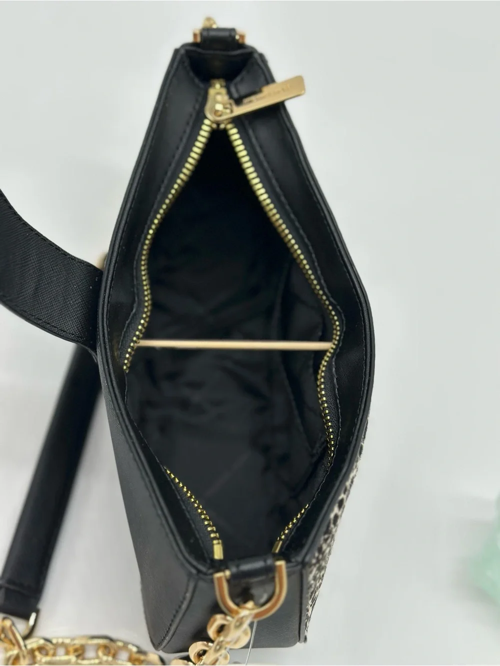 Michael Kors Black & White Animal-Print Chain Crossbody